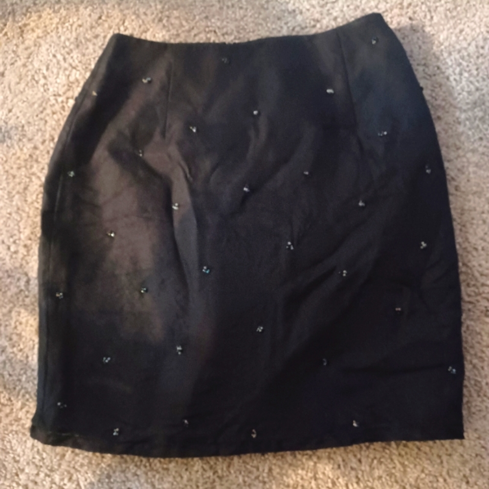 Vintage Black Beaded Silk Mini Skirt
